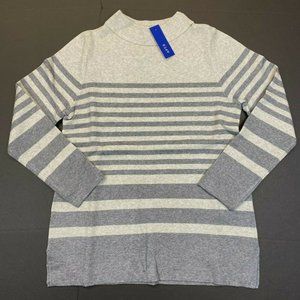 Women's Apt. 9 Funnel Neck Pullover Sweater - Oatmeal Grey Stripe - XL